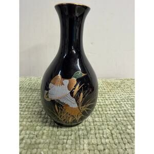 Otagiri Duck Vase Japan Black Gold Bud Vase Vintage Mallard Decor 4 inches
